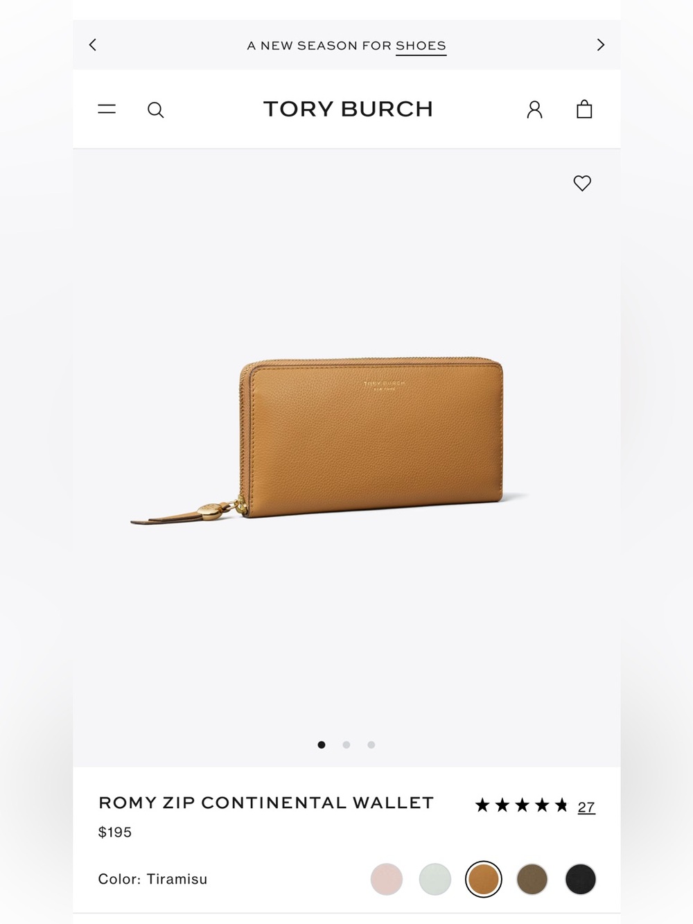 Tory Burch Romy Zip Continental Wallet in Tiramisu Brown